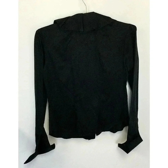 Womens Black Ruffle Trim Curved Hem Button Front Long Sleeve Blouse Size Medium - Picture 4 of 14